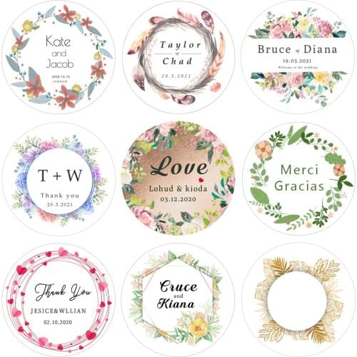 2.5/4.5/6cm Custom Sticker Name Sticker Waterproof Seal Label Christmas Wedding Thanksgiving Floral Stickers Water Bottle Labels