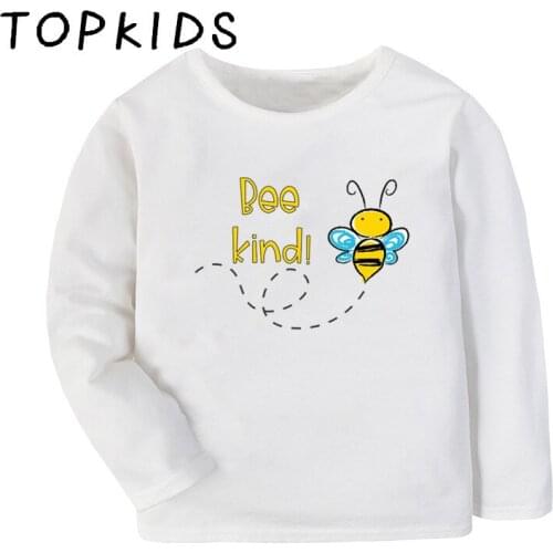 2021 Kids Bee Kind Letter Cartoon Print Funny T-shirt Children Casual Tops Baby Boys Girls Long Sleeve T shirt,LKP5374