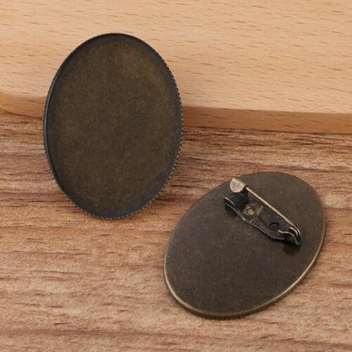 30x40mm Brooch Base Antique Bronze tone Metal oval Bezel with Pins Back Cabochon Brooches For Badge Corsage Jewelry Craft Making