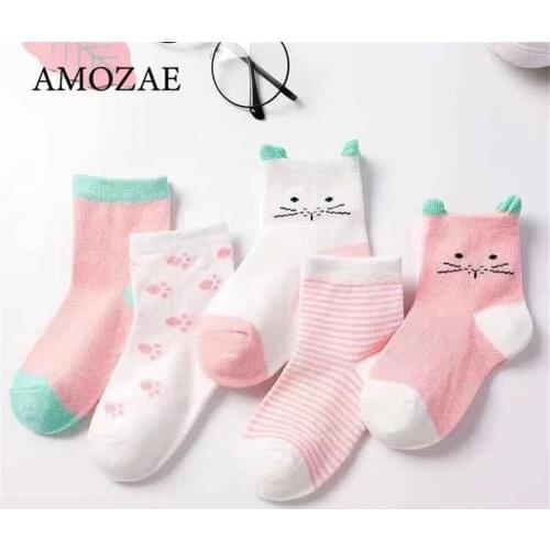 5 Pairs/lot Spring Autumn Lovely Cartoon Cat Animal Soft Cotton Knit Baby Socks Kids Boy Newborn Baby Girl Sokken for 0-3T