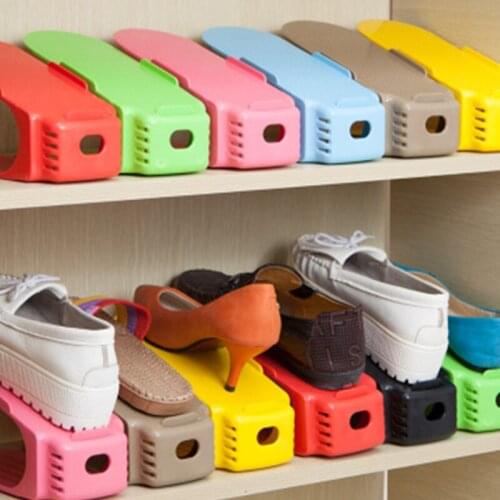 8pcs/lot Home Three-dimensional Shoe Hanger One-piece Simple Double-deck DIY Plastic Colored Shoes Storage Rack Shoe Reorganizes