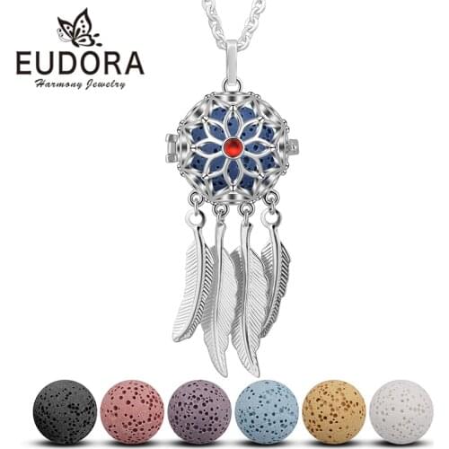 Eudora Accessories Lava Necklace Pendant Volcanic Stone Chain Dreamcatcher Necklace for Women Perfume Lava Ball Lucky Jewelry