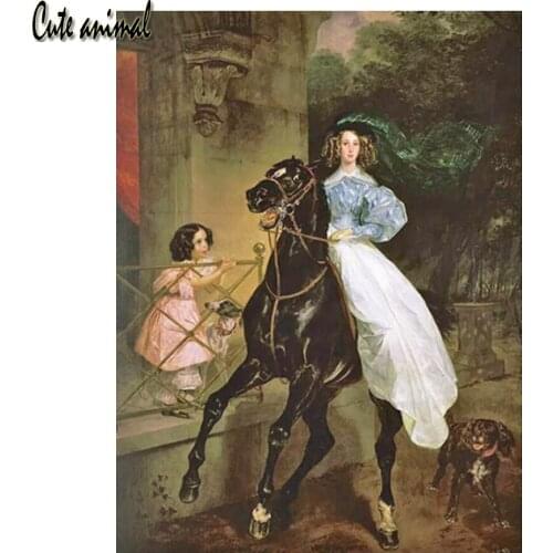 Full Drill Square Diamond Embroidery 5D Diamond Painting Russian Printer The Horsewoman Pattern DIY Mosaic Home Decoration