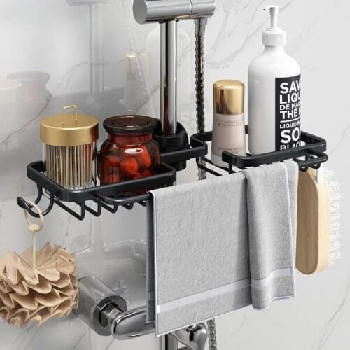 Aluminum Basket Shelf Towel Bar Single Layer Bathroom Storage for Shampoo Soap Shower Storage Rack Holder Organizer with Hooks