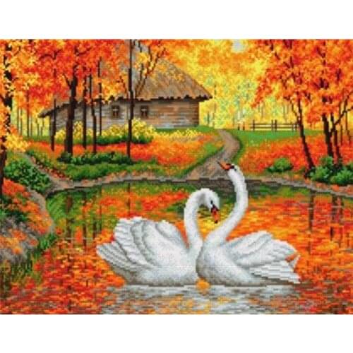 ARMYQZDiamond painting Diy round diamond square diamond swan mosaic autumn landscape home embroidery animal wall sticker diamond