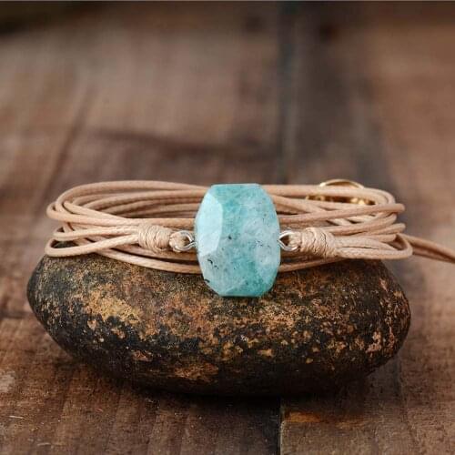 Bohemia Wrap Bracelets Geometric Amazonite Stone Long Friendship Bracelet Multilayers Charm Bracelets Women Gifts