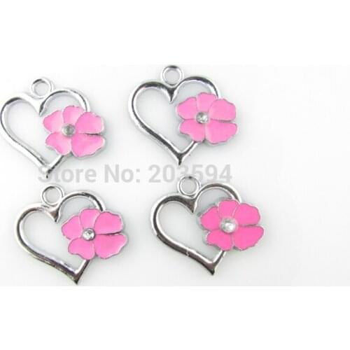 AE64 20pcs Mixed Enamel Hear with flower Charms Pendants Jewelry DIY Jewelry Findings Floating Charm 25x25mm