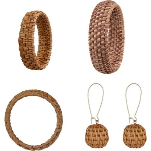 Ethnic Handmade Natural Plant Straw Rattan Woven Earrings Bracelet Jewelry Women