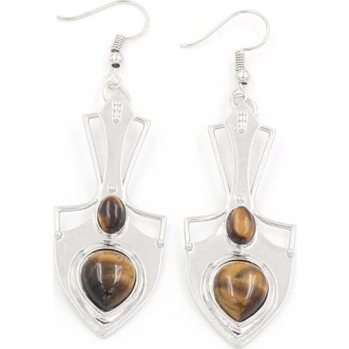 FYSL Silver Plated Geometric Shape Tiger Eye Stone Dangle Earrings for Women Opalite Opal Jewelry