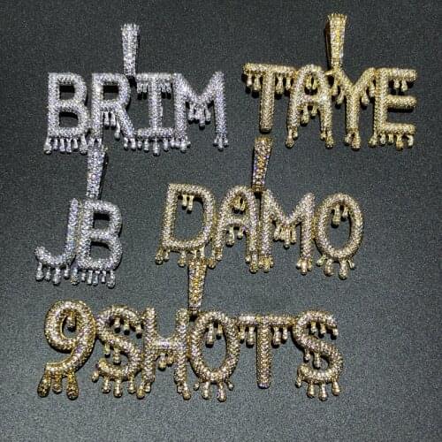 Hip hop zircon bubble letter Tear Drop Pendant Necklace Jewelry