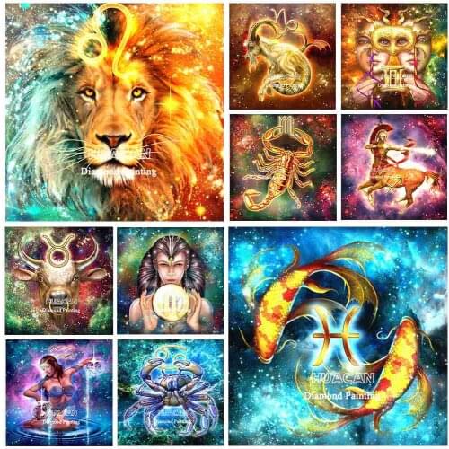 HUACAN 5d Diamond Painting Zodiac Full Square Diamond Embroidery Animal DIY Mosaic Lion Craft Kit Home DIY Decor