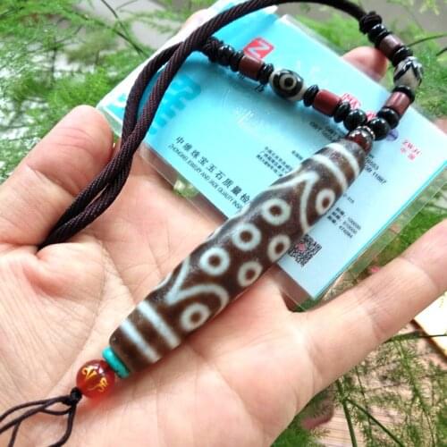 Quality Tibetan Dzi Bead Lucky 21 Eyes Bead Amulet Pendant Hanging Necklace with certificate