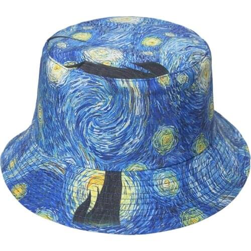 Van Gogh starry sky oil painting can wear fisherman hat on both sides