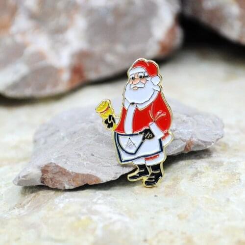 Kawaii Masonic Badge Cartoon Santa Claus Pattern Metal Lapel Pin with Butterfly Clasp Freemason Brooch Christmas Decor