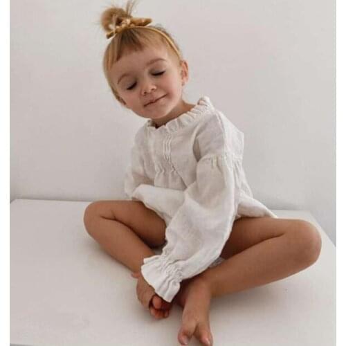 Cotton Linen Loose Jumpsuit White Kids Clothes 0-24M New Arrival Fall Autumn Spring Baby Boys Girls Long Sleeve Bodysuit