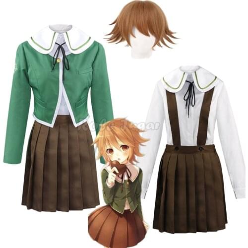 Anime Danganronpa Cosplay Costume Chihiro Fujisaki Uniform Dangan Ronpa Cafe Work Clothes Strap Dress Wig Outfit Sets