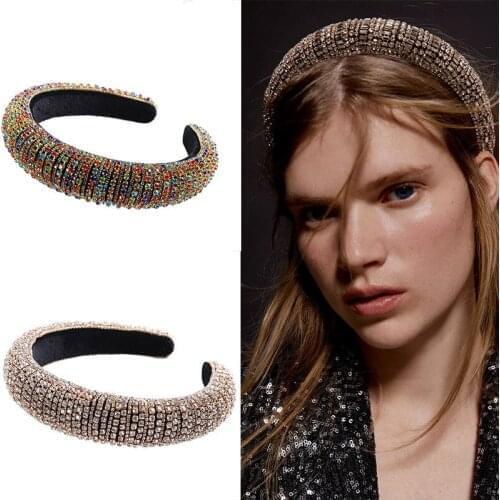 Colorful Baroque Full Crystal Headband For Women Luxury Shiny Padded Diamond Hairband Turban Hair Accessories Crown Headwear