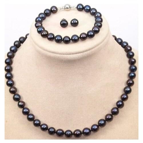 Miss charm Jew.654 CHARMING 9-10MM AAA SOUTH SEA BLACK PEARL NECKLACE/ BRACELET /EARRINGS
