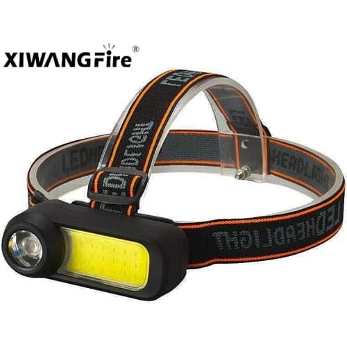COB headlamp 18650 USB rechargeable headlight outdoor lighting work light plastic headtorch night fishing light strong headlight