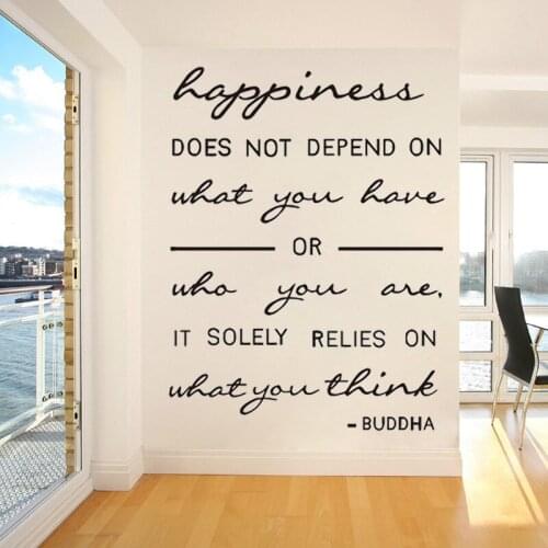 Buddha Wall Quote Decals Happiness Relies On What You Think Buddhism Art Sticker Decor Vinyl Livingroom Decoration Poster DW6315