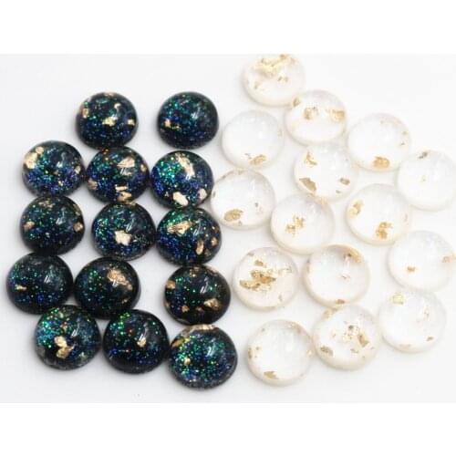 New Style 40pcs 8mm 10mm Black White Built-in Gold color leaf Style Flat back Resin Cabochons Fit 8/10mm Cameo Base Cabochons