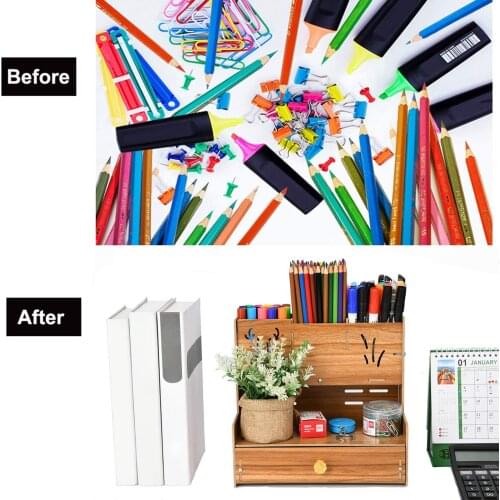 Pen Organizer Bamboo Pen Holder Desktop Stationery Storage for Home Pens Erasers Paint Brushes
