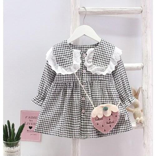 Baby Girl Dress Cotton Classic Lattice Dresses For Girls Princess Lace Dress Long Sleeve Party Holiday School Clothes Kids Casua