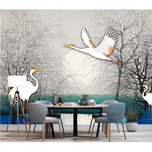 Custom photo wallpaper for walls 3 d murals wallpaper Modern minimalist forest white crane TV background wall papers home decor