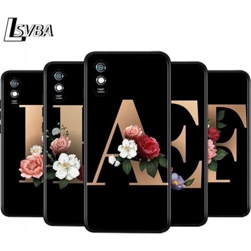 Anti-Fall Soft Black Cover Letter N R Alphabet Flowers For Xiaomi Redmi 10X 5G 9C 9A 9 K20 8A 8 7A 7 S2 6A 6 Matte Phone Case