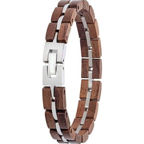 Luxury Designer Mens Fashion Wood Stainless Steel Bracelet Homme Men Original Gifts Jewelry Male Wrist Band Nature Walnut Olive