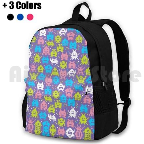 Space Shooters Outdoor Hiking Backpack Waterproof Camping Travel Video Games Space Invaders Invader Pixel Pattern