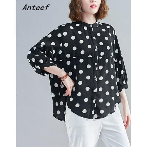 Chiffon vintage dot korean style summer plus size Casual loose shirt women blouse 2021 clothes ladies tops streetwear