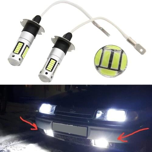 2pcs High Power White 30-SMD 4014 H3 PK22s LED Replacement Bulbs For Car Fog Lights, Daytime Running Lights, DRL Lamps