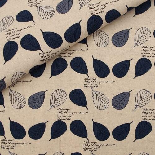 Cotton Linen Fabric for handmad, bed, bag, curtain Sewing - Bluie leaf and letter (LF201)