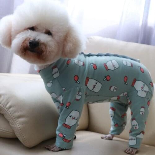 Pet Dog Jumpsuit Thin 100%Cotton Puppy Clothes Printed Overalls For Small Dogs Protect Belly Stretchy Pajamas Poodle Home Wear