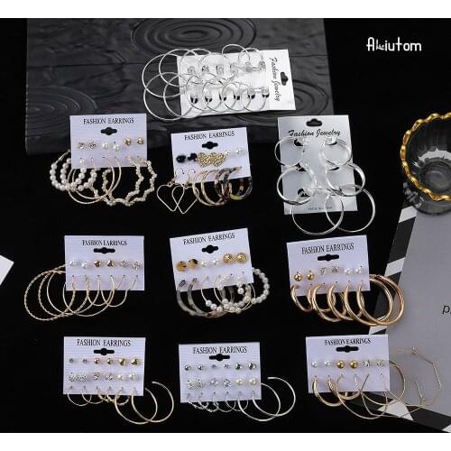 Big Circle Hoop Earrings For Women 2020 Round Pearl Earings Set Fashion Statement Geometric Ear Rings Punk Jewelry Brincos