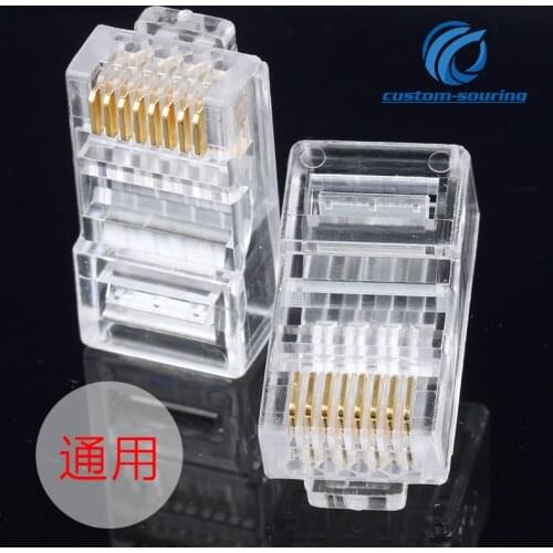 100pc Crystal Head 50U Gold-plated Plug RJ45 Connector Network Cable Adapter For network engineering
