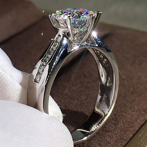 18K Au750 White Gold Women Wedding Party Engagement Ring 1 2 3 4 5 Carat Round Moissanite Diamond Ring Trendy Cute Classic