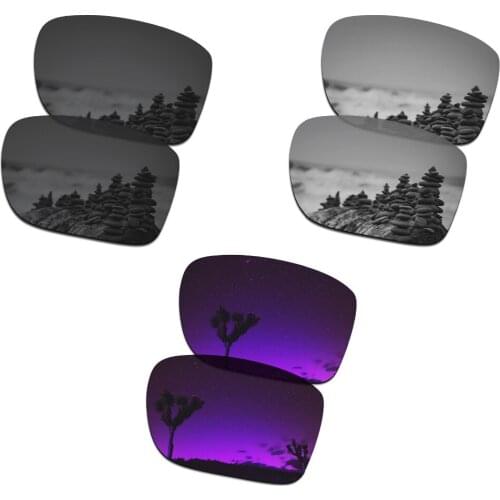 SmartVLT 3 Pairs Polarized Sunglasses Replacement Lenses for Oakley Holbrook Metal Black & Silver Titanium & Plasma Purple