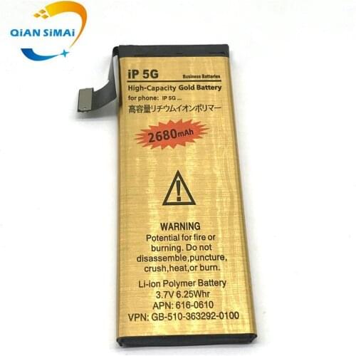 5pcs New 2680mAh Gold Li-ion Polymer Internal Battery Replacement For iPhone 5 5G Moible Phone