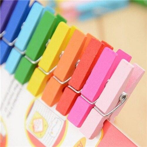 50 Pcs/lot 30mm Mini Wooden Craft Pegs Clothes Paper Photo Hanging Spring Clips Clothespins For Message Cards Random Color