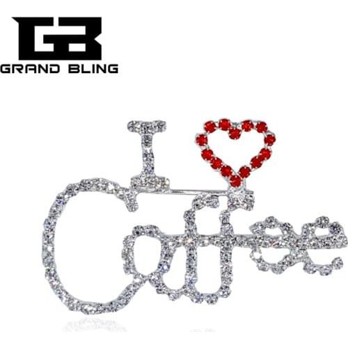 Bling Bling Rhinestone Jewelry Unique Lapel Pin "I Love Coffee" word Pin