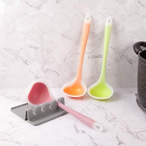1Pcs Large Silicone Spoon Long Handled Hot Pot Soup Spoon Non Stick Kitchen Utensils Cooking Tools Accessories