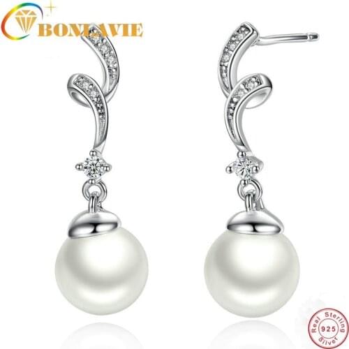 BONLAVIE Fashion S925 Pure Tremella Nail Long Line Pearl Stud Temperament Female Jewelry