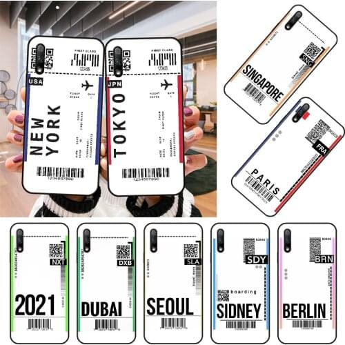 Phone Case For Huawei Honor 9X 9 9A 10 20 8X 8A 8S 7X 7A i 6A Pro Play Lite Black Cover Bumper Art Waterproof Word City Ticket