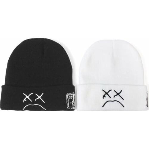 Black And White Beanie Embroidery Autumn And Winter Knitted Hats Warm Hip-hop Ski Hats For Men And Women All-match Beanie Hats