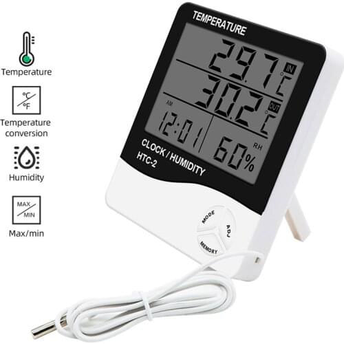 HTC-2 Digital Thermometer Hygrometer Indoor Outdoor Temperature Humidity Meter with LCD Display