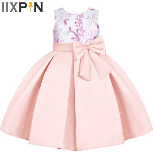Kids Girls Cosplay Princess Costume Embroidered Flowers Beads High-Low Hem Bowknot Dress Holiday Children Christmas Clothing