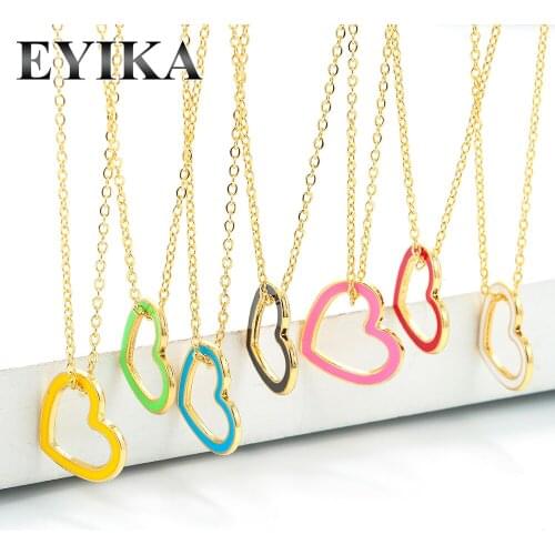 EYIKA Bohemian Multicolor Enamel Heart Pendant Necklace Women Fluorescent Yellow Green Collar Gold Color Party Jewelry Gifts