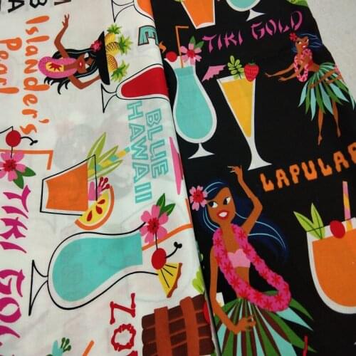 Cotton Spandex viaPhil Hawii Dressing Gilr Printed Fabric Elastic Pirate Fabric Patchwork Cloth Dress Home Decor